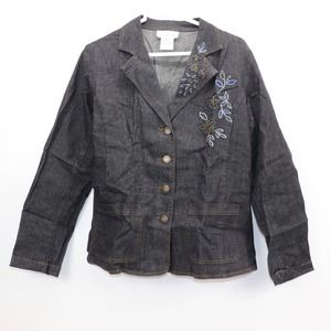 Susan Graver Womens Size Small Denim Floral Embroidered Jean Jacket